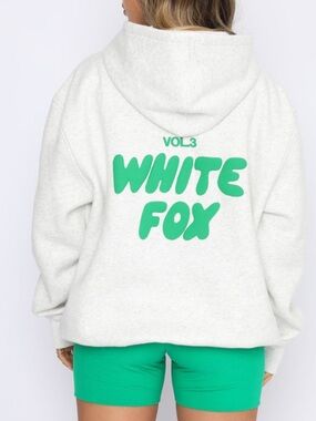 White Fox Vol.3 Offstage Pullover Light Gray Hoodie with Green Logo